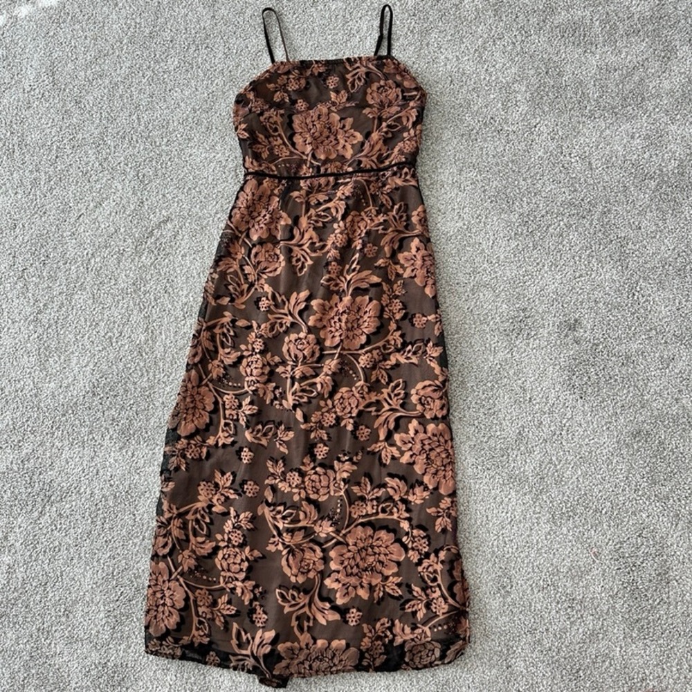 Dress Forum Velvet Burnout Dress Small Y2K Whimsy Goth Black‎ Beige Midi